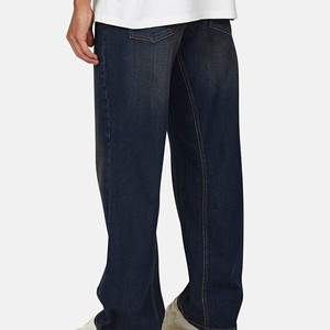 Men's Dark Wash Straight-Leg Denim Jeans Midweight Cotton Casual Fit Regular Waist Autumn Style - Product Image 2