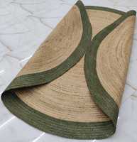 Tapis d'appoint en jute tissé à la main, style bohème chic, bordure verte, décoration de maison de style farmhouse