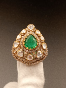 Amaira Jewels SM-745 Floral Shape Silver 18K <b>Gold</b> Plated Green Doublet Square Oval Classic <b>Cocktail</b> <b>Ring</b> Women's Wedding - Product Image 5