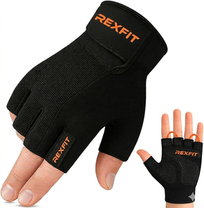 Rexfit Half Finger Gym Gloves Yellow PU Leather Adjustable Wrist Strap Unisex <b>Weight</b> <b>Lifting</b> Fitness Training Gloves - Product Image 3