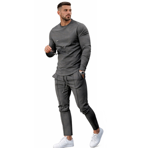 Custom Men Slim Fit Tracksuit <b>Set</b> Long Sleeve T Shirt & <b>Jogger</b> Pants Casual Streetwear Two Piece Outfit Fashion Sport <b>Set</b> - Product Image 2