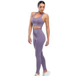 Meilleure vente Ensemble de yoga sans couture extensible et actif de couleur lilas pour femmes avec soutien-gorge et leggings de sport à vendre en qualité en vrac - Product Image 1