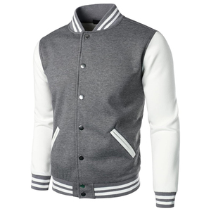 Chaqueta Varsity Gris para Hombre con Mangas Blancas, Cierre de Botones, Color Sólido Informal, Mezcla de Poliéster y Algodón, para Otoño, Corte Regular - Product Image 2