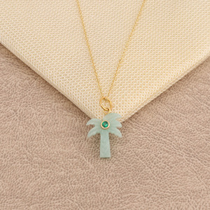 Amazonite Carved Pendant <b>Necklace</b> Gold Plated Palm <b>Tree</b> Charm <b>Necklace</b> Handmade Carved Gemstone Jewelry for Women - Product Image 3