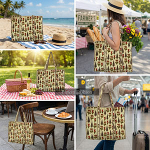 Bolso Tote Acolchado de Algodón con Estampado Floral para Mujer, Bolso de Hombro Boho de Gran Capacidad, Bolso Ecológico para Viajes, Playa y Compras - Product Image 2