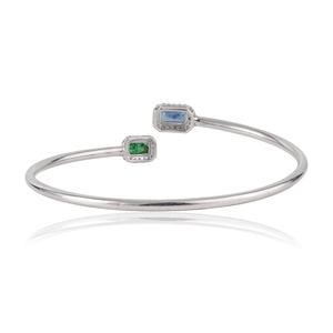 Bracelet ouvert en argent 925 de haute qualité avec émeraude naturelle taille octogonale et saphir bleu, double tête de diamant - Product Image 6