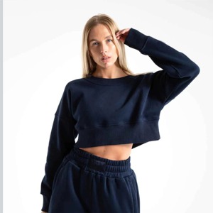 Sudaderas con Capucha Extra Grandes para Mujer, Premium, con Estampado Personalizado, OEM, Venta al Por Mayor, Ropa Casual Urbana, Suministro al Por Mayor, Sudadera Corta Azul Marino para Mujer - Product Image 3