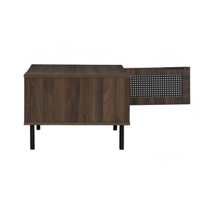 Minimalist <b>Walnut</b> Storage Center Coffee in Rattan Particle Board Center <b>Table</b> with Sturdy Metal Legs for Apartment Living - Product Image 4