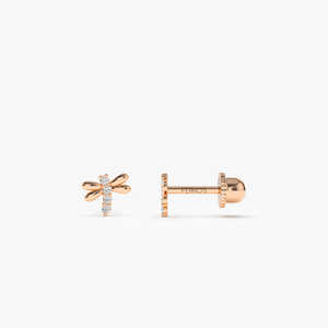 Pendientes Personalizados de Libélula Adorables con Baño de Oro de 14K, Pendientes de Tuerca de Moissanita de 14K con Diseño de Abeja para Helix, Perfectos para Fiestas - Product Image 3