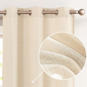 84-Inch Beige Linen Textured <b>Window</b> Curtain Set Light Filtering Grommet Top 2 <b>Panels</b> for Bedroom & Living Room - Product Image 1