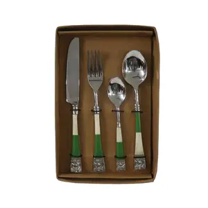 绿色搪瓷手柄金属餐具套装家用厨房工具餐具酒店餐具套装定制价格