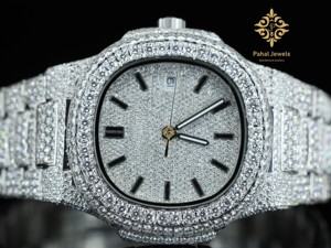 นาฬิกาเพชรหรูสำหรับผู้ชาย Pahal Jewels ตัวเรือนสแตนเลสทรงกลม 42 มม. ระบบอนาล็อก ควอตซ์ แสดงวันที่ สายแบบพับได้ - Product Image 4