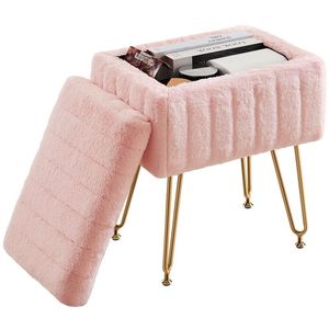 Panca da Palestra con Contenitore, Pouf Moderno Quadrato in Finta Pelliccia Morbida con 4 Gambe in Metallo e Piedini Regolabili - Product Image 2