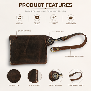 Portefeuille vintage en cuir véritable avec bracelet détachable, porte-cartes fin fait main pour hommes et femmes - Product Image 6