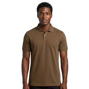 Polo de Punto de Manga Corta para Hombre, Color Sólido, Diseño Liso Teñido, Corte Regular, Marrón - Product Image 6