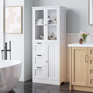 Mobile Bagno Moderno Minimalista a 3 Ante e 4 Ripiani Bianco con Design Salvaspazio per Casa e Hotel - Product Image 1