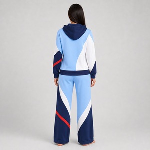 Women's Color Blocking Hooded Tracksuit Set Full Sleeve Loose Fit Sporty Style Breathable Polyester <b>Joggers</b> with Side Pockets - Product Image 3