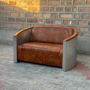 Handcrafted Eco-Friendly Aviator Leather Loveseat <b>Sofa</b> with Solid <b>Wood</b> Frame L-Shape Tufted Back Vintage Lounge Furniture - Product Image 3