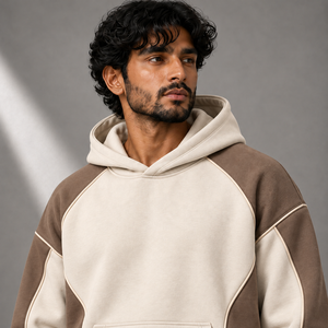 Conjunto de Sudadera con Capucha y Pantalones Jogger de Algodón Grueso Personalizado para Hombre, Estilo Oversize con Paneles en Contraste y Bolsillo Canguro, Ajuste Relajado para Streetwear - Product Image 4