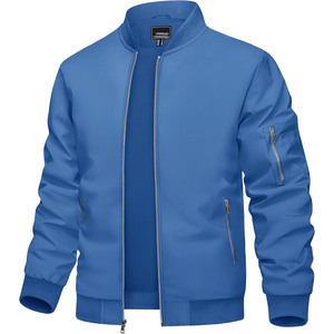 Blouson bomber bleu pour homme, fermeture éclair, col montant, coupe décontractée, coupe-vent, vêtement d'extérieur pour l'automne, coupe régulière, matière polyester - Product Image 1