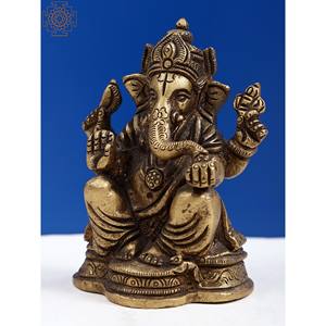 รูปปั้นพระพิฆเนศทองเหลือง3นิ้วทำด้วยมือของชิ้นเล็กผลิตในอินเดีย - Product Image 3
