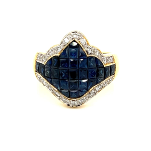 Bague de cocktail en saphir en forme de bouclier, plaqué or 9 carats, sertie pavé, bijoux vintage pour femme, pierre de naissance de septembre, bague de fiançailles - Product Image 2