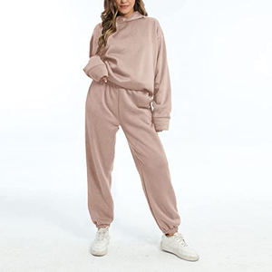 Two Piece Track Suit Set <b>Zip</b> <b>Up</b> <b>Jacket</b> and Wide Leg Pants Soft Fleece Lounge Wear with Side Stripe Detail - Product Image 2