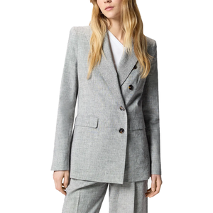 Blazer gris sur mesure OEM pour femme, double boutonnage, col cranté, manches longues, style professionnel, manteau de costume de bureau, vente en gros fabricant - Product Image 4