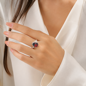Minimalist Open Red and Black Jade Stone <b>Adjustable</b> <b>Ring</b> Silver Bezel Statement Elegant Gemstone Unique Open Band Gift <b>Ring</b> - Product Image 2