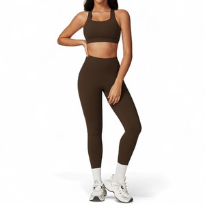 Conjunto de yoga para mujer, talla grande, 2 piezas, ropa deportiva de algodón, conjunto de yoga para gimnasio y fitness, logotipo personalizado, secado rápido - Product Image 4