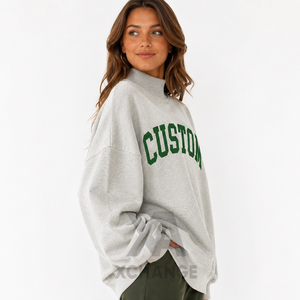 Sudadera Oversize de Cuello Redondo para Mujer, con Cuello Simulado, Bordado con Letras Personalizadas, Gris, Mezcla de Algodón, Tejido de Punto, Invierno - Product Image 3