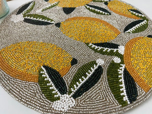 Citrus Beaded handmade <b>work</b> Placemat Handmade Lemon <b>Table</b> Mat Round Charger Plate Dining Decor Kitchen Wedding Party Setting - Product Image 5