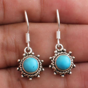 Pendientes de botón de turquesa redonda natural, plata de ley S925, joyería de turquesa, pendientes minimalistas, piedra de nacimiento de enero - Product Image 1