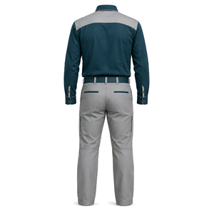 Ensemble chemise de travail à manches longues et pantalon cargo gris-vert personnalisé pour le personnel des installations industrielles, vente en gros, fabricant OEM - Product Image 2