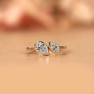 Luxury 14K Solid Gold <b>Two</b> <b>Stone</b> <b>Ring</b> Pear Cut Bezel Set Lab Grown Diamond Toi Et Moi <b>Ring</b> E Color VS1 Clarity Fine Jewelry - Product Image 1