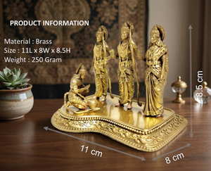 Idole de Ram Darbar plaquée laiton de Jaipur Metals |   Statue de dieu hindou 100% en laiton |   11 x 8 x 8,5 cm |   250 g |   Pooja et Cadeau - Product Image 3