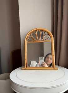 Arch Shaped Artisan Handmade Rattan table <b>Mirror</b> Cane <b>Mirror</b> Decorative Accent for Interior Design - Product Image 5