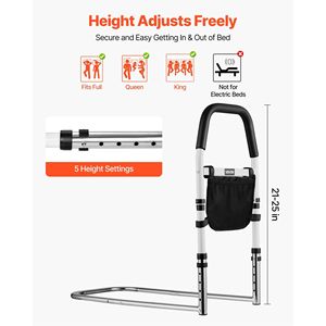Barre de lit en acier au carbone haute résistance pour personnes âgées, main courante réglable en PU, rails d'assistance au chevet, canne durable pour personnes âgées - Product Image 2