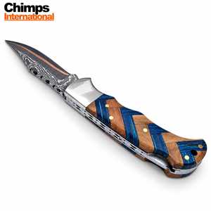 Cuchillos plegables hechos a mano de acero damasco y cobre de alta calidad, con mango de madera y punta de cuchillo tipo drop point, para caza, al por mayor. - Product Image 3