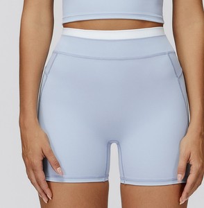 Vintage Canvas Splicing Ribbed High Waist 100% Cotton Breathable Gym Workout <b>Tummy</b> <b>Control</b> Women's Butt Lifting Athletic Shorts - Product Image 4