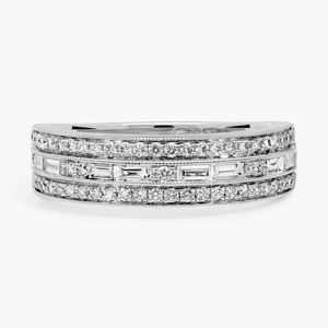 Women's Luxury Triple <b>Row</b> East-West Baguette & Pav Diamond Wedding Ring in Yellow Gold - Product Image 3
