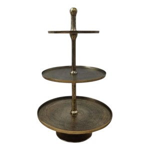 Support à gâteau à 3 niveaux en métal argenté, émail blanc, rond, à étages, pour cupcakes et desserts, avec poignée annulaire - Product Image 3