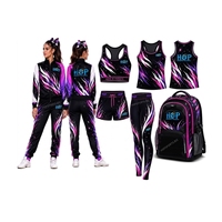 Pakaian latihan cheerleading model baru, kostum cheerleading custom, logo tim tari, setelan pemanasan untuk latihan tari.