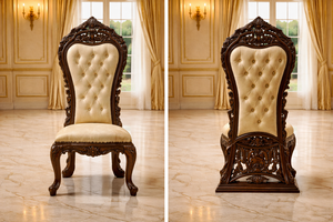 Ensemble de salle à manger Maharaja au look majestueux, style américain moderne, table en teck, chaises à dossier haut, 8 places, mobilier de luxe pour la maison - Product Image 2