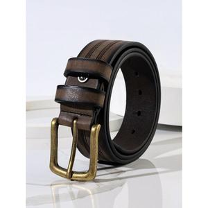 Cinturones de lujo de cuero de búfalo auténtico y duradero con hebilla de latón dorado, hechos a mano, longitud personalizada, ecológicos, cinturón formal para hombre - Product Image 1