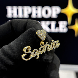 Custom Sophia <b>Name</b> Pendant Heart Bail 925 Sterling <b>Silver</b> VVS Moissanite Gold Plated Hip Hop Unisex <b>Necklace</b> Charm - Product Image 2