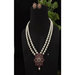 Glamorous Best Quality Real <b>Pearls</b> <b>Set</b> With CZ Stones Look Necklace With Earrings <b>Set</b> for Women And Girls Collection - Product Image 2