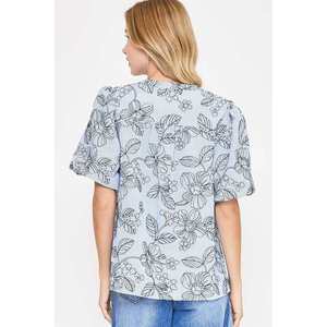 Umgee Chemisier décontracté à imprimé floral avec manches bouffantes pour femme - Product Image 1