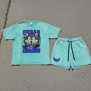 Conjunto de Dos Piezas de Camiseta y Pantalones Cortos Vintage Personalizados, Chándal con Estampado de Serigrafía y Lavado Ácido para Hombre - Product Image 4