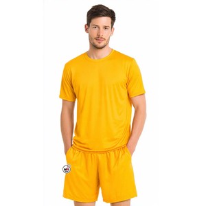 Wholesale Mens Olive Green Crew Neck <b>T</b>-<b>Shirt</b> And Shorts Set Solid Color Quick Dry Knitted Fabric Casual Summer Wear Eco-Friendly - Product Image 3